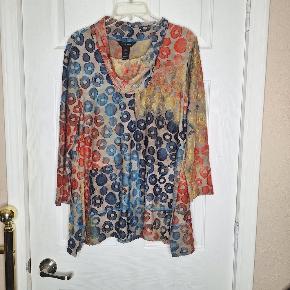 Ali Miles Colorful Circle Print Tunic Size Large